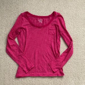 Old Navy Pink Striped Long Sleeve Scoop Neck T-Shirt 100% Cotton Soft Small GUC